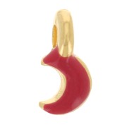 Mini breloque lune 7x3 mm en résine époxy - Doré à l'or fin - Rouge x1