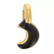 Mini breloque lune 7x3 mm en résine époxy - Doré à l'or fin - Noir x1