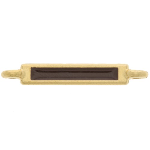 Intercalaire rectangle 27x4 mm et résine époxy - Doré à l'or fin - Marron foncé x1