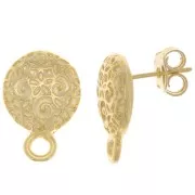 Clous d'oreilles rond travaillé 11 mm - Doré à l'or fin x2