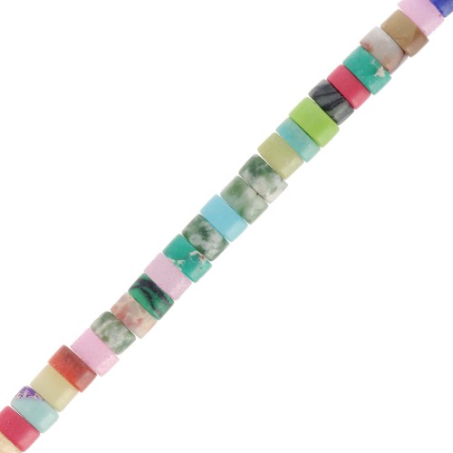 Perles tubes style Heishi 4.5x2.5 mm - mix de pierres gemmes - Multicolore x37cm