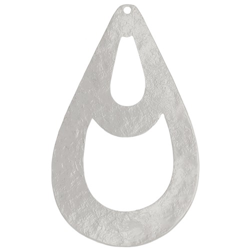 Pendentif goutte martelé évidé 40x25 mm - Placage Argent fin x1