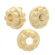 Perles rondelles motif fleur 6 mm - Doré à l'or fin x10