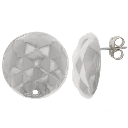 Clous d'oreilles rond 19 mm effet martelé - Rhodié x2