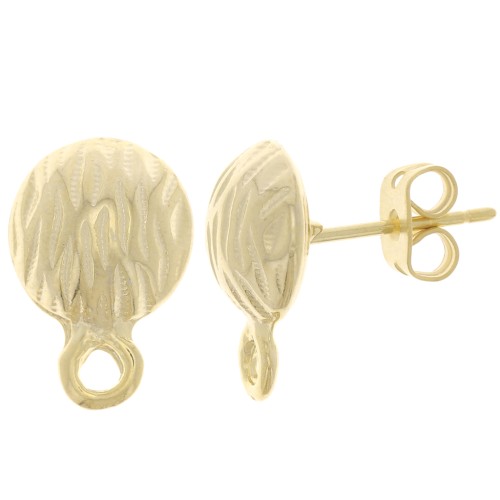 Clous d'oreilles demi-boule striée 10 mm avec anneau fermé - Doré à l'or fin x2