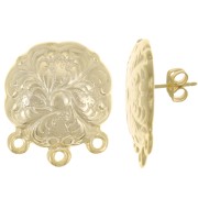 Clous d'oreilles trèfle travaillé 21 mm avec 3 anneaux fermés - Doré à l'or fin x2