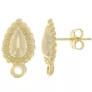 Clous d'oreilles goutte texturée 18x10 mm avec anneau fermé - Doré à l'or fin x2