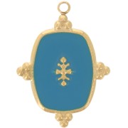 Pendentif rectangle 23x17 mm avec résine - Acier inoxydable 316L Doré - Turquoise