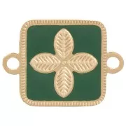 Intercalaire carré 16x11 mm - fleur - résine époxy Acier inox 316L Doré Vert sapin