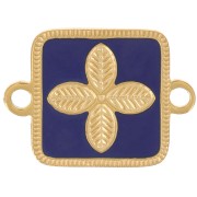 Intercalaire carré 16x11 mm - fleur - résine époxy Acier inox 316L Doré Bleu foncé|raw }}