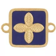 Intercalaire carré 16x11 mm - fleur - résine époxy Acier inox 316L Doré Bleu foncé