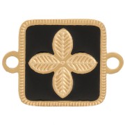 Intercalaire carré 16x11 mm - fleur - résine époxy Acier inox 316L Doré - Noir|raw }}