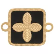 Intercalaire carré 16x11 mm - fleur - résine époxy Acier inox 316L Doré - Noir