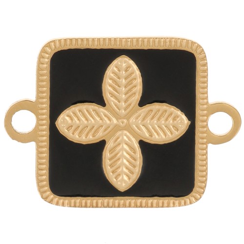 Intercalaire carré 16x11 mm - fleur - résine époxy Acier inox 316L Doré - Noir