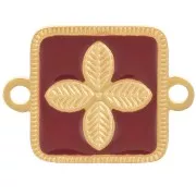 Intercalaire carré 16x11 mm - fleur - résine époxy Acier inox 316L Doré - Bordeaux