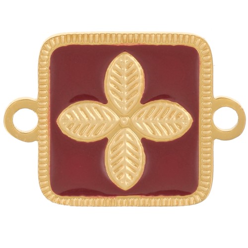 Intercalaire carré 16x11 mm - fleur - résine époxy Acier inox 316L Doré - Bordeaux