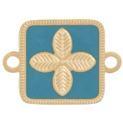 Intercalaire carré 16x11mm - fleur - résine époxy Acier inox 316L Doré - Turquoise|raw }}