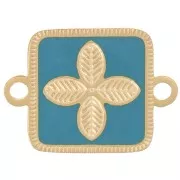 Intercalaire carré 16x11mm - fleur - résine époxy Acier inox 316L Doré - Turquoise