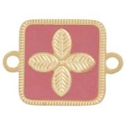 Intercalaire carré 16x11mm fleur - résine époxy Acier inox 316L Doré - Vieux rose