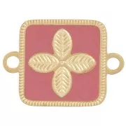 Intercalaire carré 16x11mm fleur - résine époxy Acier inox 316L Doré - Vieux rose