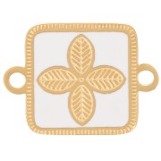 Intercalaire carré 16x11 mm - fleur - résine époxy Acier inox 316L Doré - Blanc|raw }}