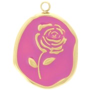 Pendentif irrégulier 20x14.5 mm - motif Rose - Acier inox 316L Doré - Fuchsia