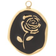 Pendentif irrégulier 20x14.5 mm - motif Rose - Acier inox 316L Doré - Noir