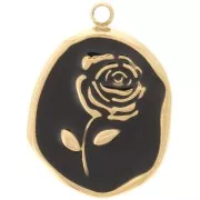 Pendentif irrégulier 20x14.5 mm - motif Rose - Acier inox 316L Doré - Noir