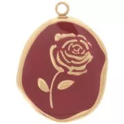 Pendentif irrégulier 20x14.5 mm - motif Rose - Acier inox 316L Doré - Bordeaux
