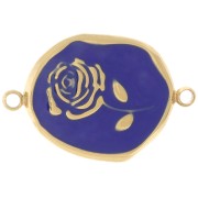 Intercalaire irrégulier 22x14.5mm - motif Rose - Acier inox 316L Doré - Bleu foncé