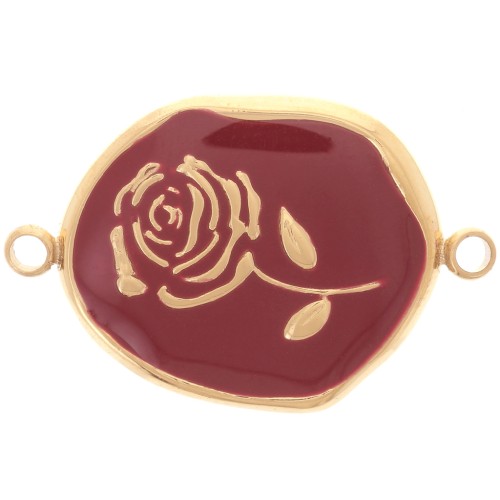 Intercalaire irrégulier 22x14.5mm - motif Rose - Acier inox 316L Doré - Bordeaux