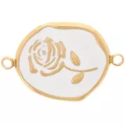 Intercalaire irrégulier 22x14.5mm - motif Rose - Acier inox 316L Doré - Blanc