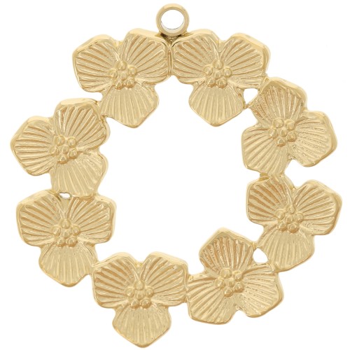 Pendentif couronne de fleurs 24 mm - Acier inoxydable 304 Doré x1
