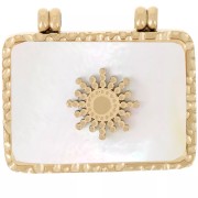 Pendentif rectangle martelé 17x19.5 mm avec nacre - Acier inoxydable 304 Doré x1