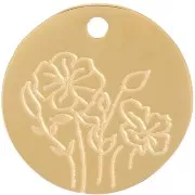 Pendentif Fleur de naissance 15 mm - Août - Coquelicot - Acier inox 316L Doré