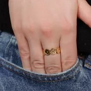 Bague fantaisie réglable motif ethnique - T.52 à T.58 - Acier inoxydable 316L Doré