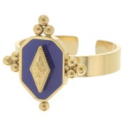 Bague fantaisie ethnique avec résine -réglable - Acier inox 316L Doré - Bleu foncé