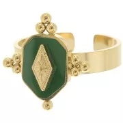 Bague fantaisie ethnique avec résine -réglable - Acier inox 316L Doré - Vert sapin