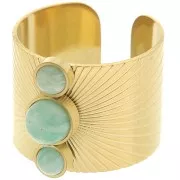 Bague large striée réglable T.56 à T.61 - cabochon 4 & 6 mm - Acier inox 316L Doré