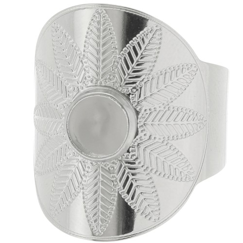 Bague large réglable ethnique - cabochon 6 mm - T. 59 à 65 - Acier inoxydable 316L