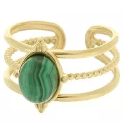 Bague multirang réglable pour cabochon 8x6 mm - T.52 à T.58 - Acier inox 304 Doré