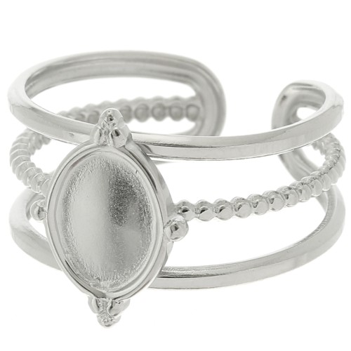 Bague multirang réglable pour cabochon 8x6 mm - T.52 à T.58 - Acier inox 316L