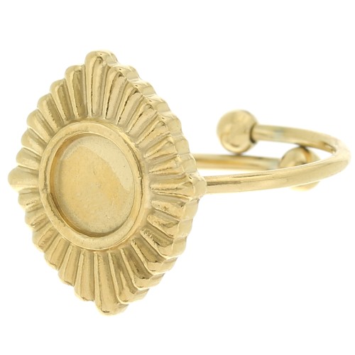 Bague fine ethnique réglable T.53 à T.57 pour cabochon 6 mm - Acier inox 316L Doré
