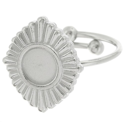 Bague fine ethnique réglable T.53 à T.57 pour cabochon 6mm - Acier inoxydable 316L