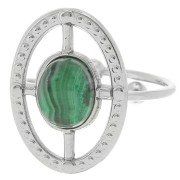 Bague ovale évidé réglable T.53 à T.57 pour cabochon 8x6mm - Acier inoxydable 316L