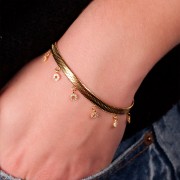 Bracelet maille miroir - serpent plate 5 mm 7 anneaux - Acier inox 316L Doré x17cm