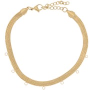 Chevillère maille miroir - serpent plate 5 mm 7 anneaux Acier inox 316L Doré x21cm
