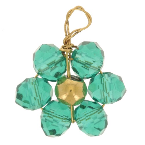 Pendentif fleur 10mm en perles en verre facetté - Acier inox 316L Doré - Turquoise