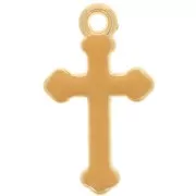 Breloque croix 19x11 mm en résine époxy - Doré à l'or fin - Ocre x1