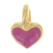 Mini breloque coeur 7x5 mm en résine époxy - Doré à l'or fin - Fuchsia x1